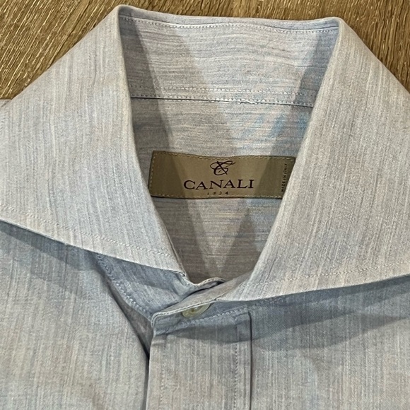 Canali Size Large Made in Italy 100% Light Cotton Spread Collar Blue Shirt - Picture 6 of 9
